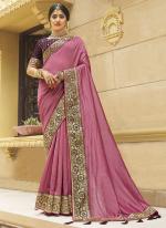 Vichitra Silk Pink Festival Wear Embroidery Work Saree